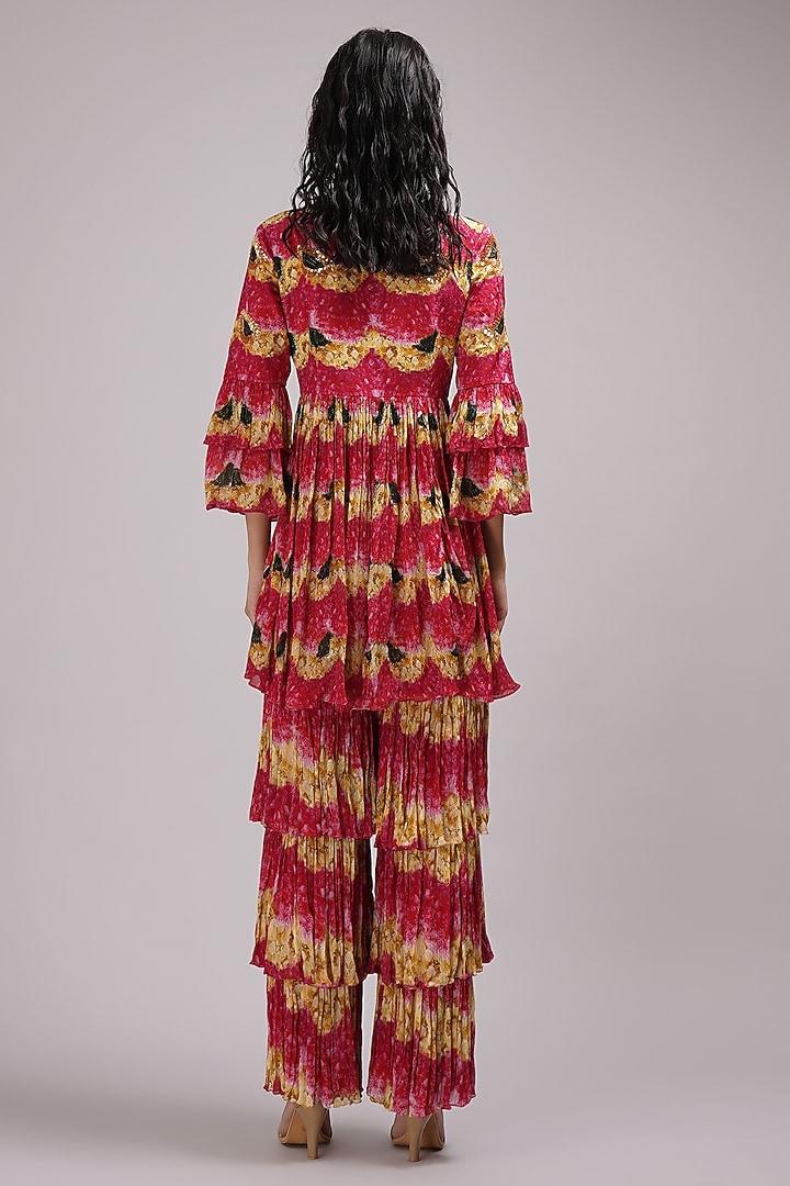 Pink Chinon Floral Printed Layered Wedding Sharara Set by Breathe By Aakanksha Singh at Pernia's Pop Up Shop