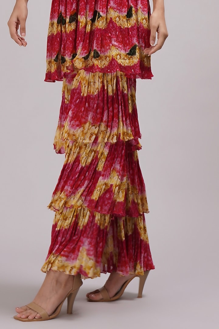 Pink Chinon Floral Printed Layered Wedding Sharara Set by Breathe By Aakanksha Singh at Pernia's Pop Up Shop