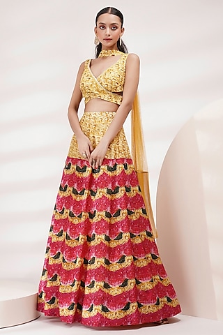 Pink Upada Silk Floral Printed Lehenga Set by Breathe By Aakanksha Singh