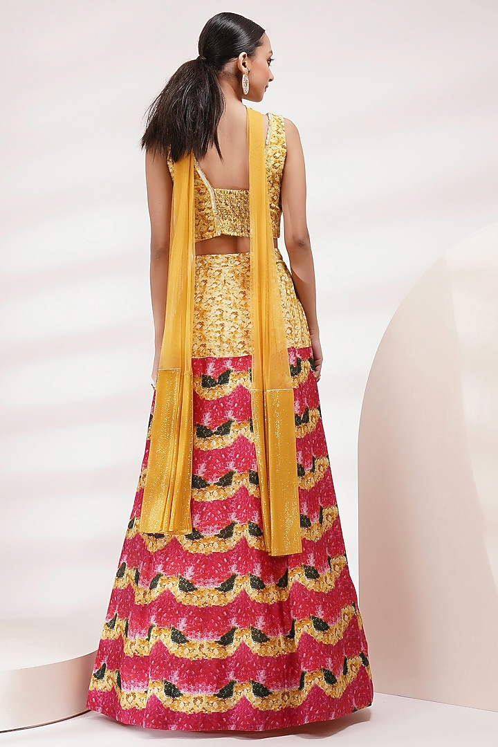 Pink Upada Silk Floral Printed Wedding Lehenga Set by Breathe By Aakanksha Singh at Pernia's Pop Up Shop