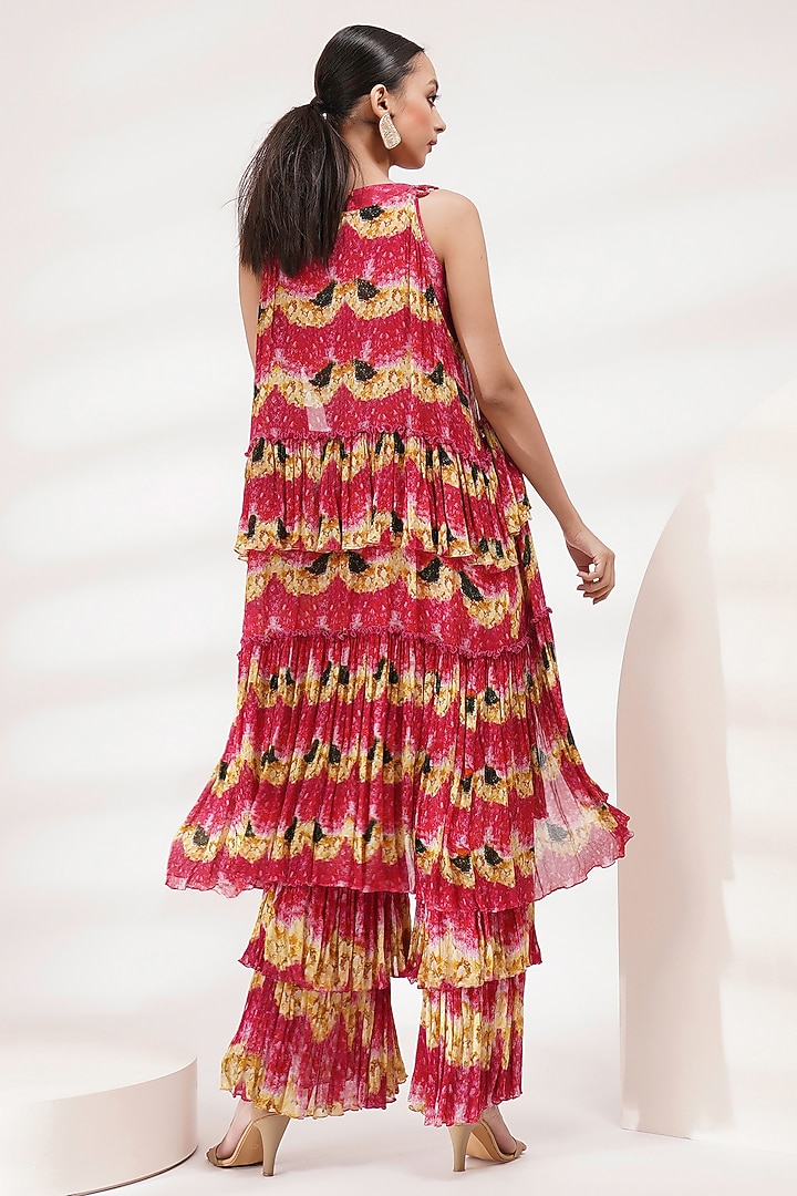 Pink Chinon Floral Printed Layered Wedding Sharara Set by Breathe By Aakanksha Singh at Pernia's Pop Up Shop