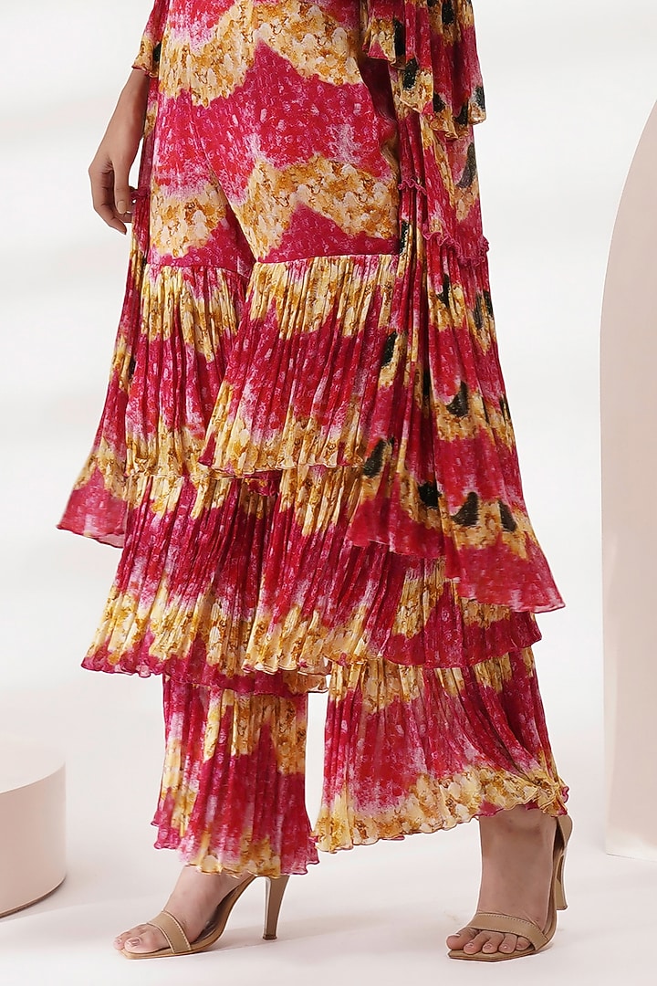 Pink Chinon Floral Printed Layered Wedding Sharara Set by Breathe By Aakanksha Singh at Pernia's Pop Up Shop