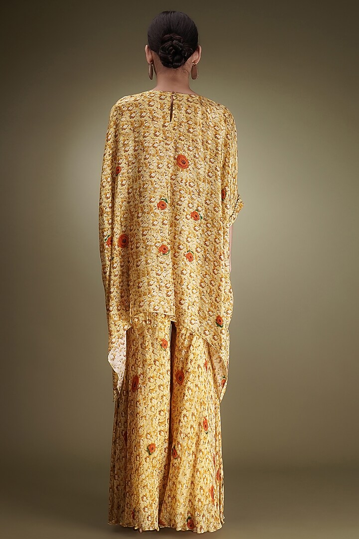 Yellow Chinon Floral Printed Short Tunic Set by Breathe By Aakanksha Singh at Pernia's Pop Up Shop
