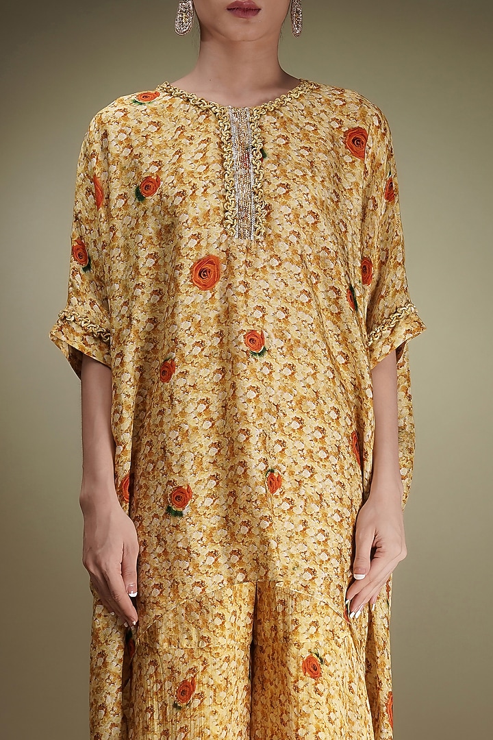 Yellow Chinon Floral Printed Short Tunic Set by Breathe By Aakanksha Singh at Pernia's Pop Up Shop
