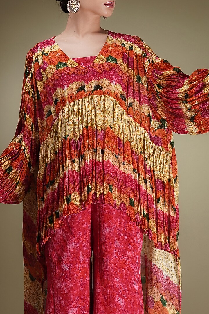 Pink Chinon Floral Printed Asymmetric Tunic Set by Breathe By Aakanksha Singh at Pernia's Pop Up Shop