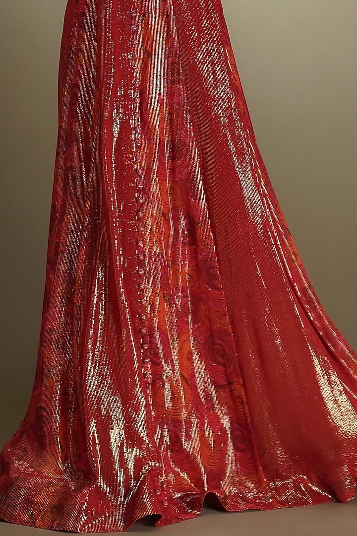 Red Shimmer Georgette Floral Printed Wedding Lehenga Set by Breathe By Aakanksha Singh at Pernia's Pop Up Shop