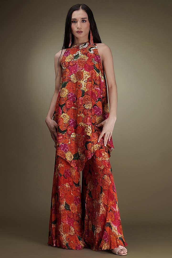 Multi-Colored Chinon Floral Printed Sharara Set by Breathe By Aakanksha Singh at Pernia's Pop Up Shop