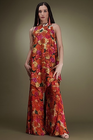 Multi-Colored Chinon Floral Printed Sharara Set by Breathe By Aakanksha Singh