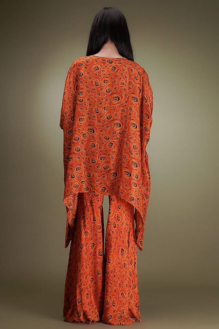 Scarlet Orange Chinon Floral Printed Party Wear Sharara Set by Breathe By Aakanksha Singh at Pernia's Pop Up Shop