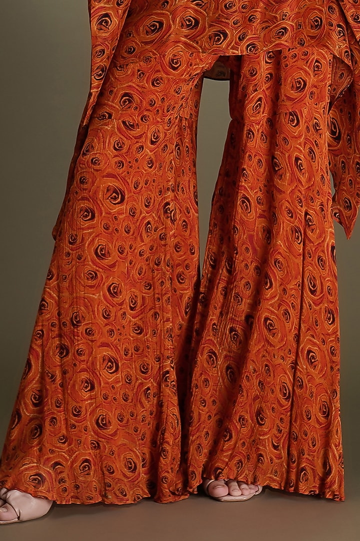 Scarlet Orange Chinon Floral Printed Party Wear Sharara Set by Breathe By Aakanksha Singh at Pernia's Pop Up Shop
