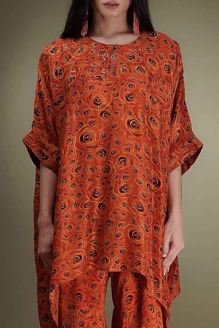 Scarlet Orange Chinon Floral Printed Party Wear Sharara Set by Breathe By Aakanksha Singh at Pernia's Pop Up Shop