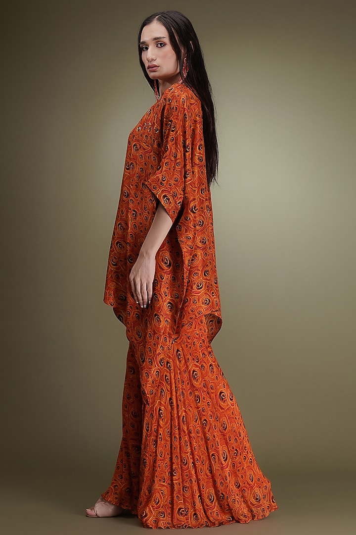 Scarlet Orange Chinon Floral Printed Party Wear Sharara Set by Breathe By Aakanksha Singh at Pernia's Pop Up Shop