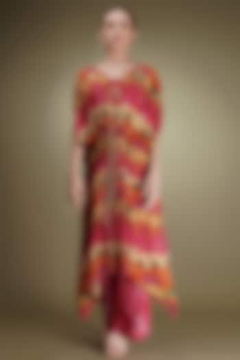 Pink Chinon Floral Printed Kaftan Set by Breathe By Aakanksha Singh at Pernia's Pop Up Shop