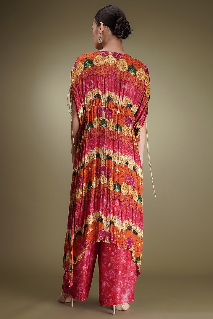 Pink Chinon Floral Printed Kaftan Set by Breathe By Aakanksha Singh at Pernia's Pop Up Shop