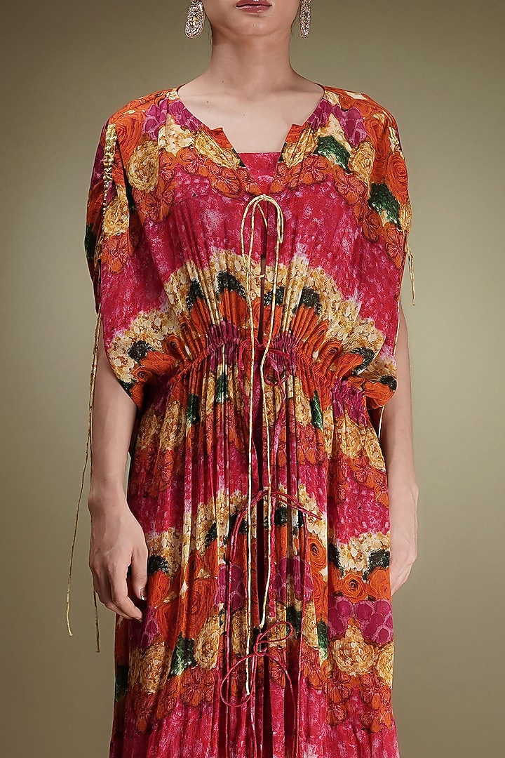 Pink Chinon Floral Printed Kaftan Set by Breathe By Aakanksha Singh at Pernia's Pop Up Shop