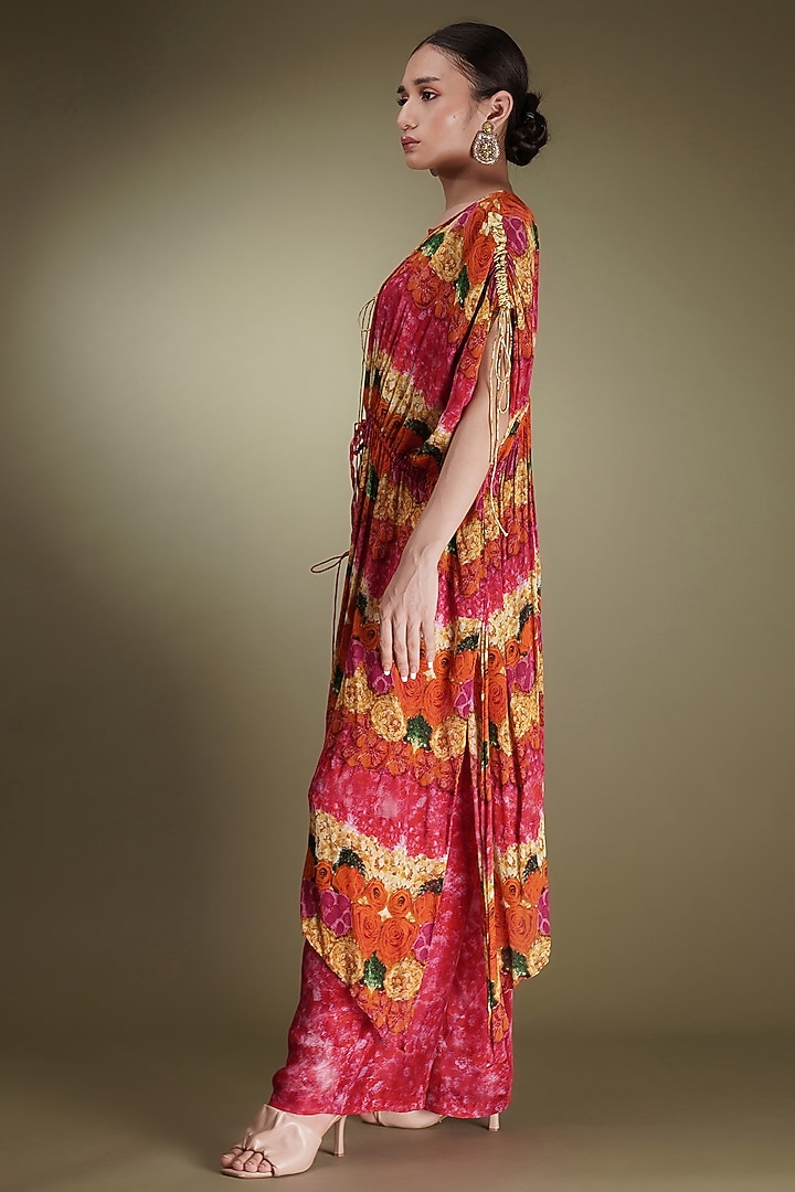 Pink Chinon Floral Printed Kaftan Set by Breathe By Aakanksha Singh at Pernia's Pop Up Shop