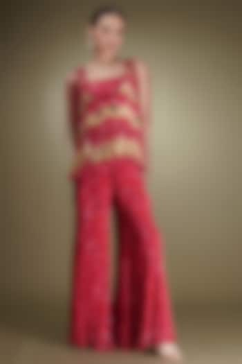 Pink Chinon Floral Printed Sharara Set by Breathe By Aakanksha Singh at Pernia's Pop Up Shop