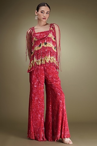 Pink Chinon Floral Printed Sharara Set by Breathe By Aakanksha Singh