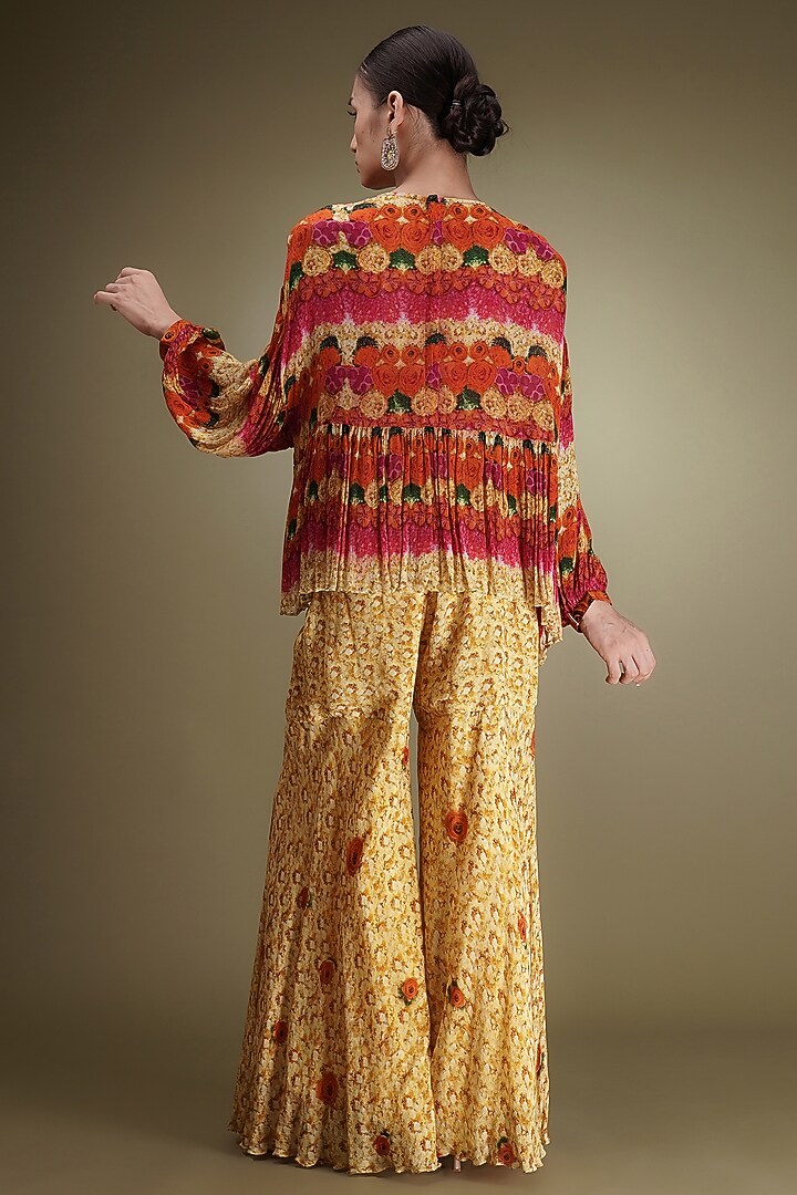 Yellow-Orange Chinon Floral Printed Party Wear Sharara Set by Breathe By Aakanksha Singh at Pernia's Pop Up Shop