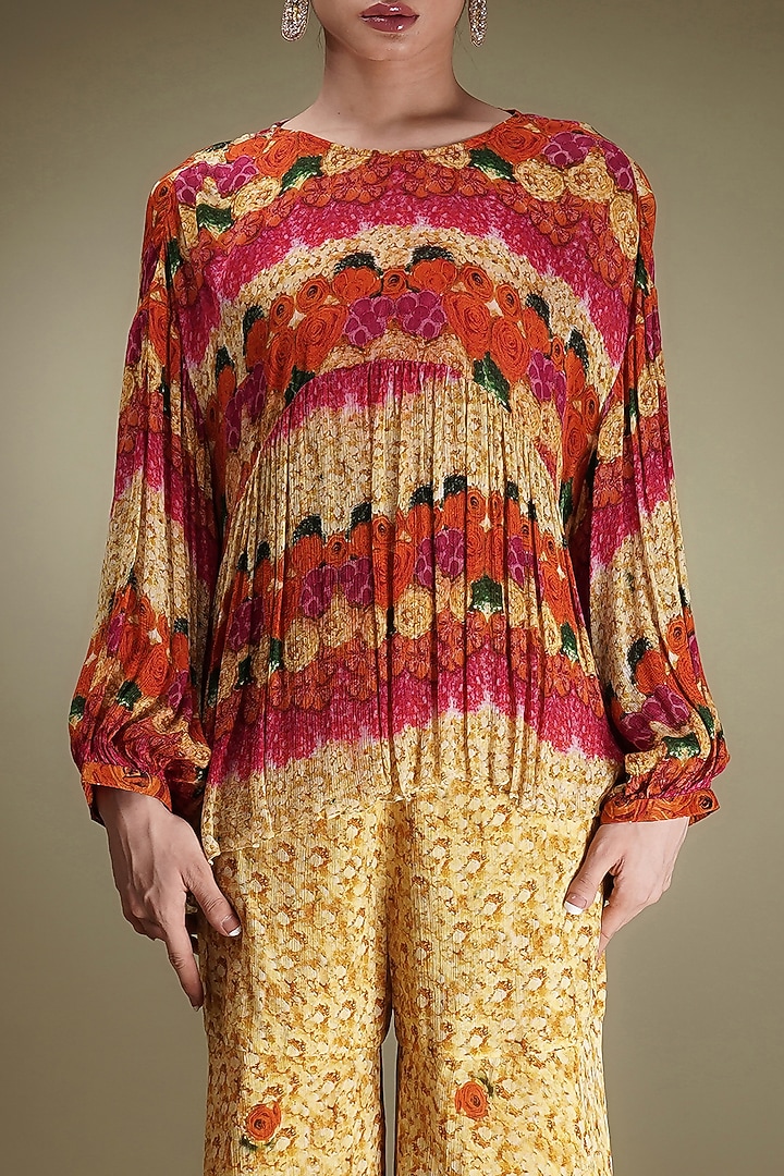 Yellow-Orange Chinon Floral Printed Party Wear Sharara Set by Breathe By Aakanksha Singh at Pernia's Pop Up Shop