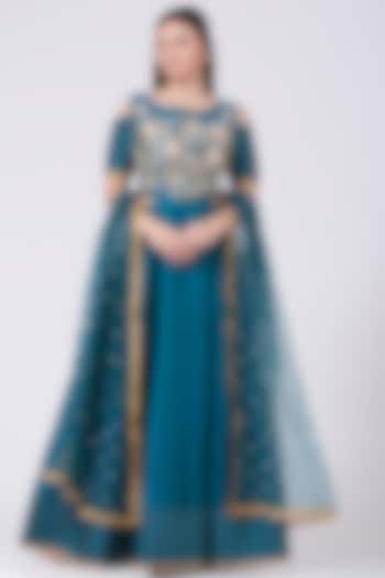 Teal Embroidered Anarkali Gown by Breathe By Aakanksha Singh