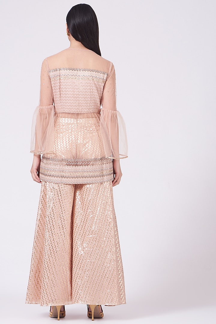 Peach Embroidered Wedding Sharara Set by Breathe By Aakanksha Singh at Pernia's Pop Up Shop