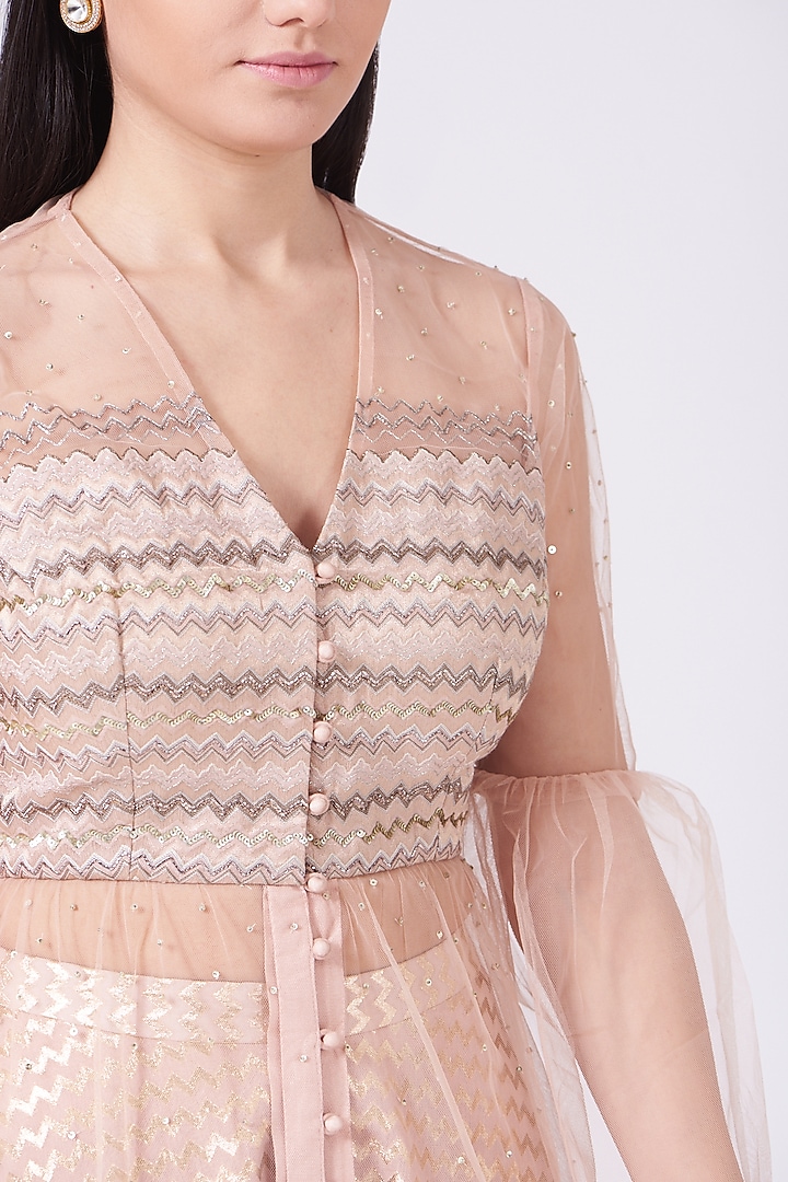 Peach Embroidered Wedding Sharara Set by Breathe By Aakanksha Singh at Pernia's Pop Up Shop
