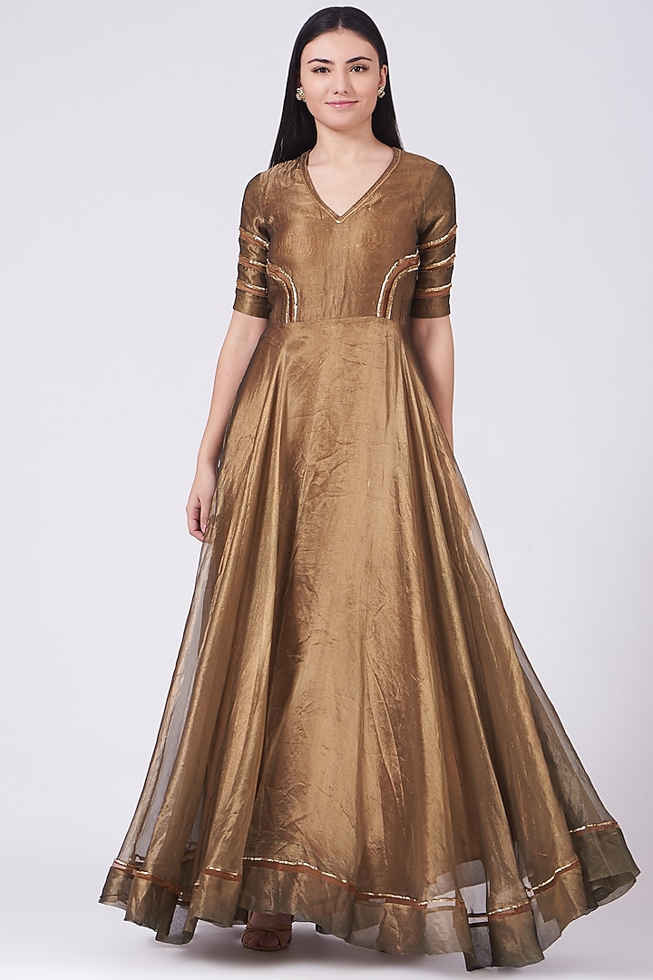 Golden Brown Embellished Gown by Breathe By Aakanksha Singh