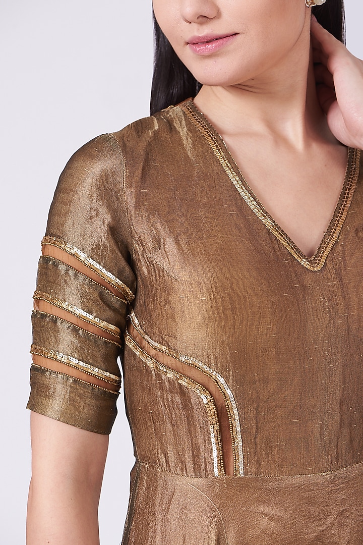 Golden Brown Embellished Party Wear Gown by Breathe By Aakanksha Singh at Pernia's Pop Up Shop