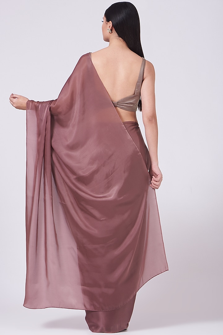 Greyish Pink Sand Satin Wedding Saree Set by Breathe By Aakanksha Singh at Pernia's Pop Up Shop