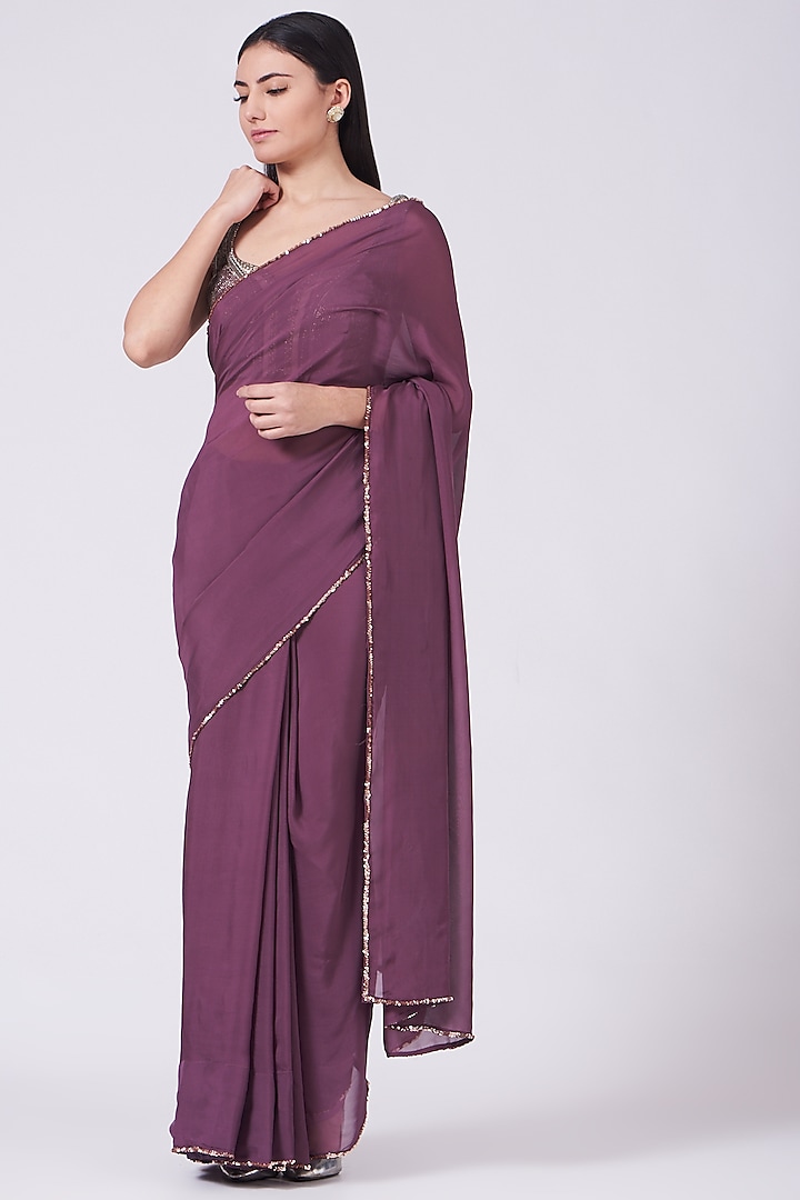 Grape Purple Embellished Saree Set by Breathe By Aakanksha Singh