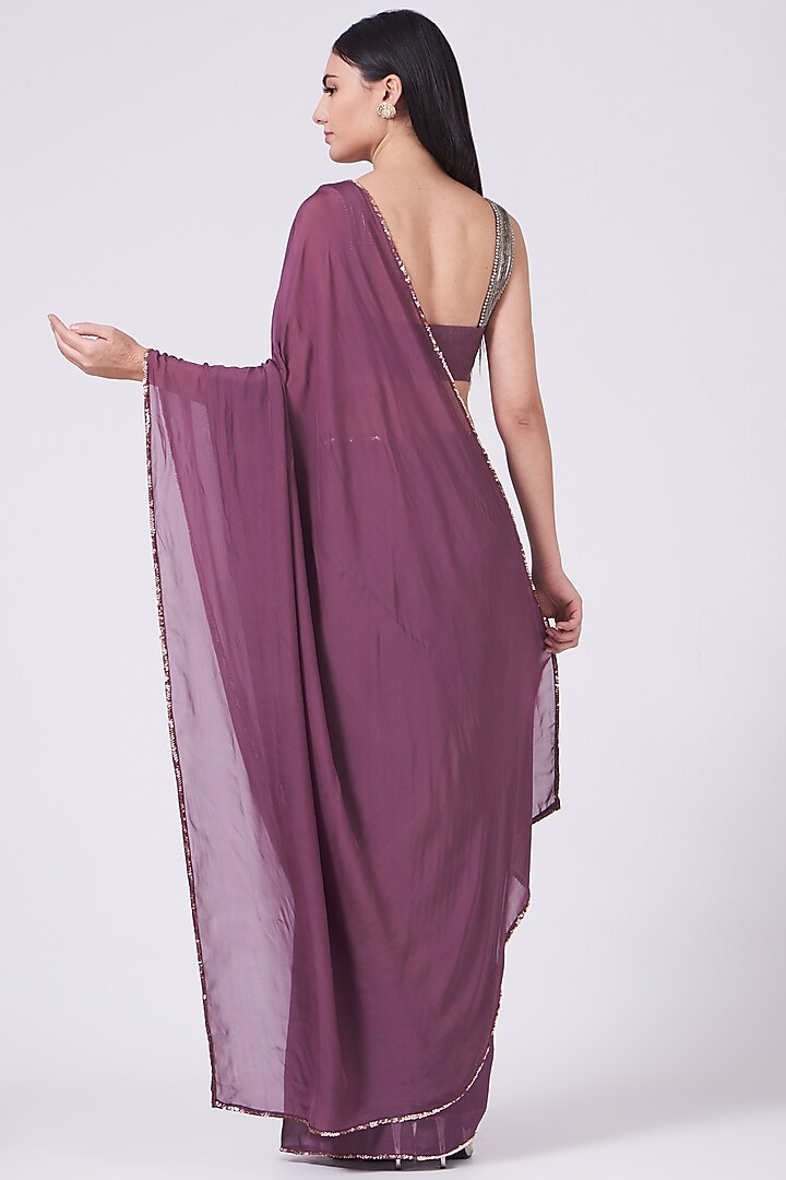 Grape Purple Embellished Wedding Saree Set by Breathe By Aakanksha Singh at Pernia's Pop Up Shop