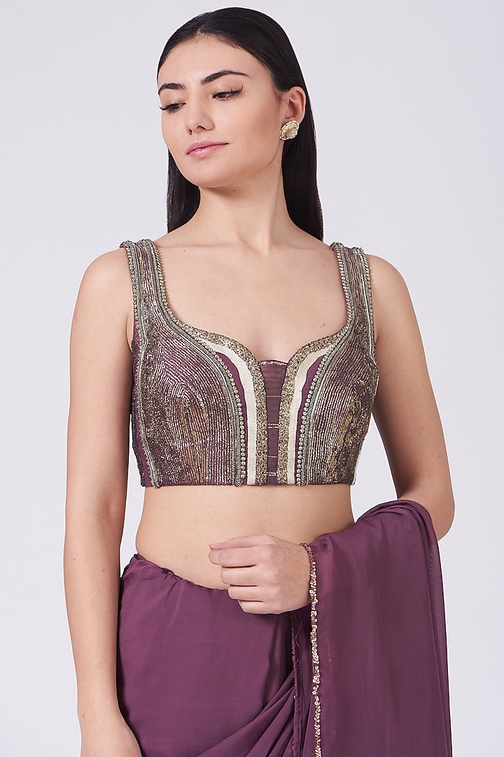 Grape Purple Embellished Wedding Saree Set by Breathe By Aakanksha Singh at Pernia's Pop Up Shop