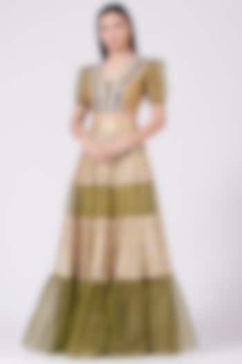 Olive Green Embroidered Lehenga Set by Breathe By Aakanksha Singh