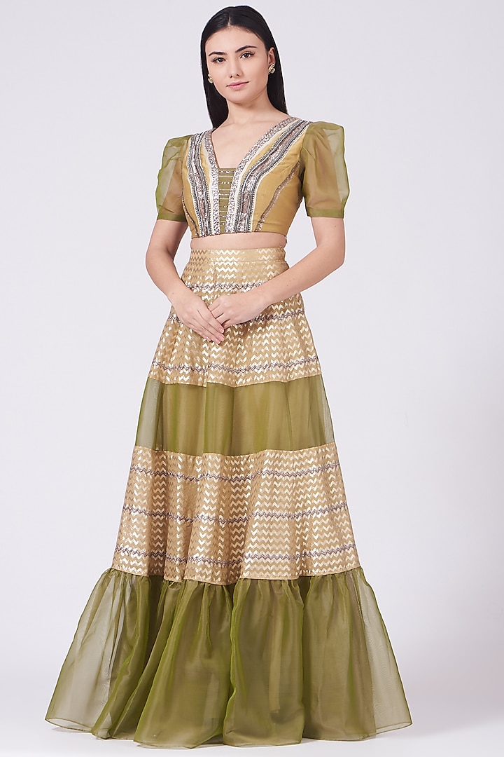 Olive Green Embroidered Lehenga Set by Breathe By Aakanksha Singh