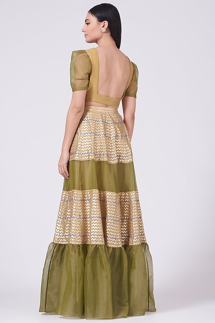 Olive Green Embroidered Wedding Lehenga Set by Breathe By Aakanksha Singh at Pernia's Pop Up Shop