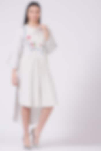 White Hand Embroidered Asymmetrical Tunic Dress by Breathe By Aakanksha Singh