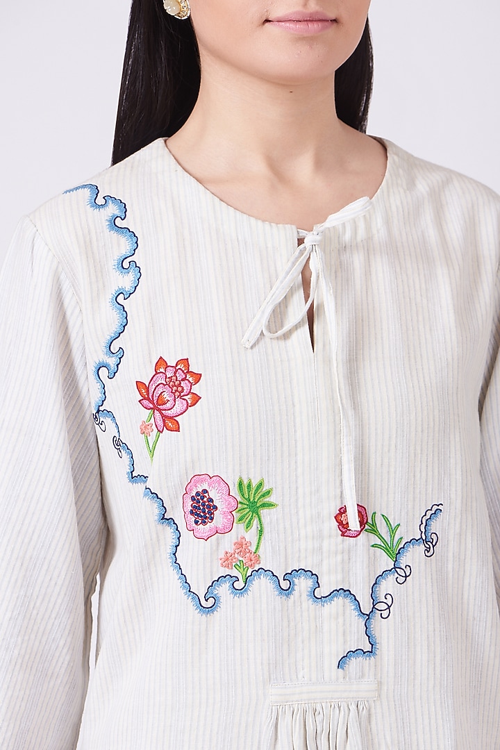White Hand Embroidered Asymmetrical Tunic Dress by Breathe By Aakanksha Singh at Pernia's Pop Up Shop