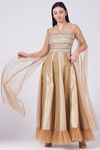 Beige Embroidered Gown by Breathe By Aakanksha Singh