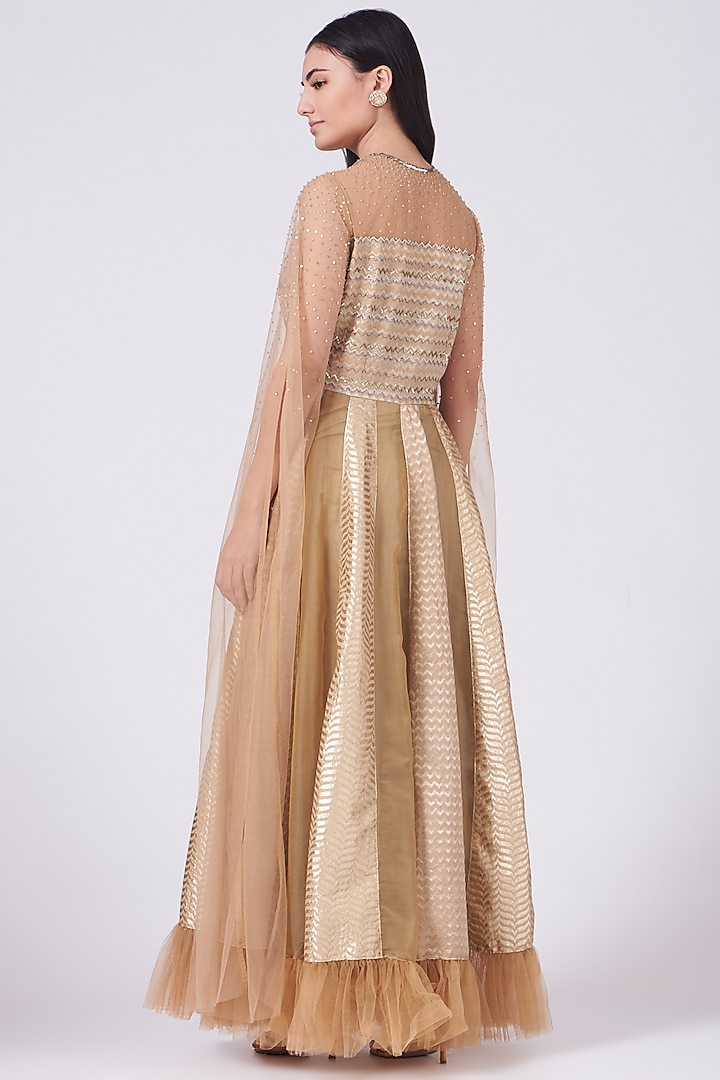 Beige Embroidered Engagement Gown by Breathe By Aakanksha Singh at Pernia's Pop Up Shop