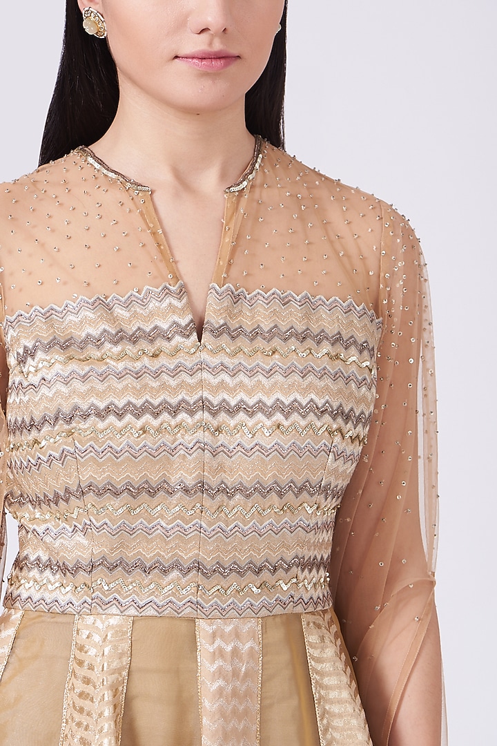 Beige Embroidered Engagement Gown by Breathe By Aakanksha Singh at Pernia's Pop Up Shop