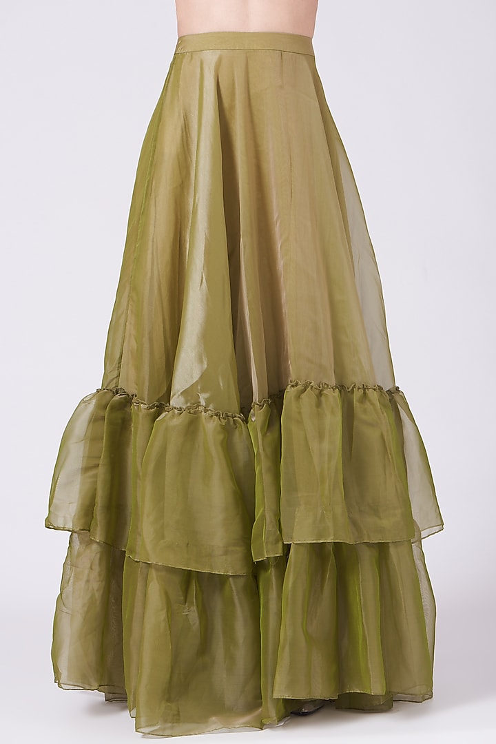 Olive Green Organza Layered Skirt Set by Breathe By Aakanksha Singh at Pernia's Pop Up Shop
