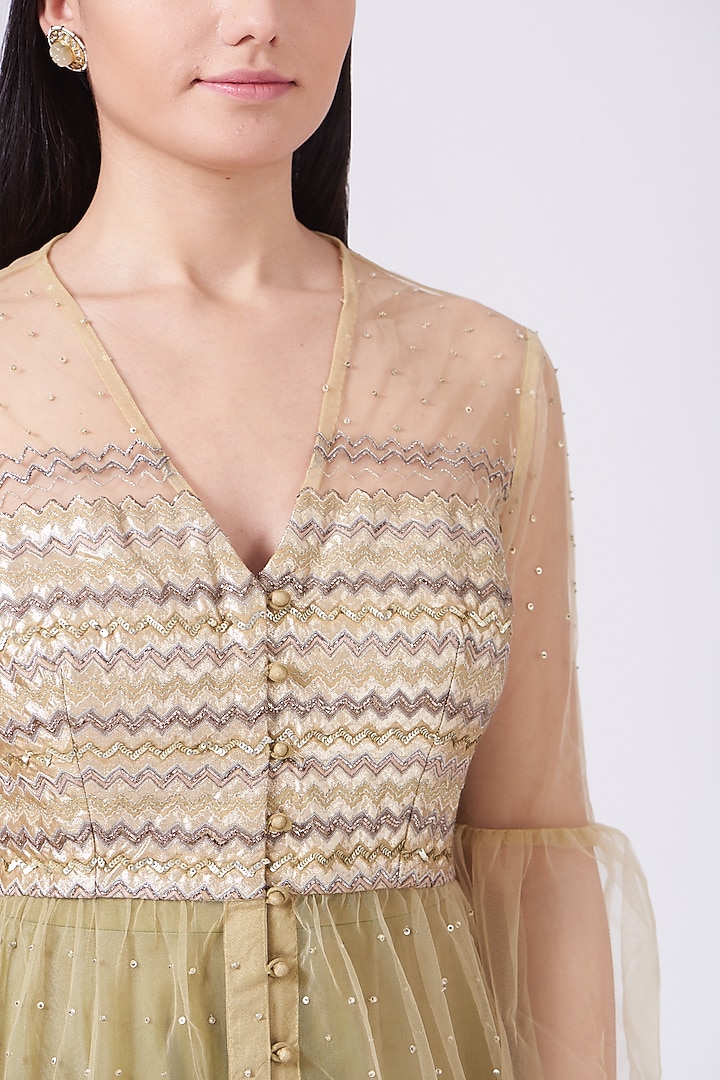Olive Green Organza Layered Skirt Set by Breathe By Aakanksha Singh at Pernia's Pop Up Shop