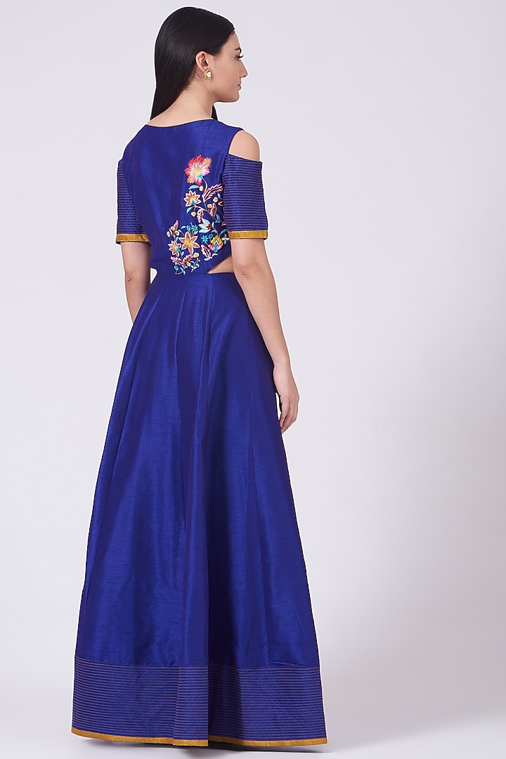 Blueberry Embroidered Cold Shoulder Engagement Gown by Breathe By Aakanksha Singh at Pernia's Pop Up Shop
