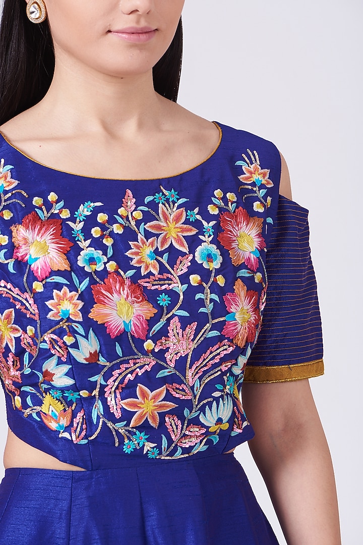 Blueberry Embroidered Cold Shoulder Engagement Gown by Breathe By Aakanksha Singh at Pernia's Pop Up Shop