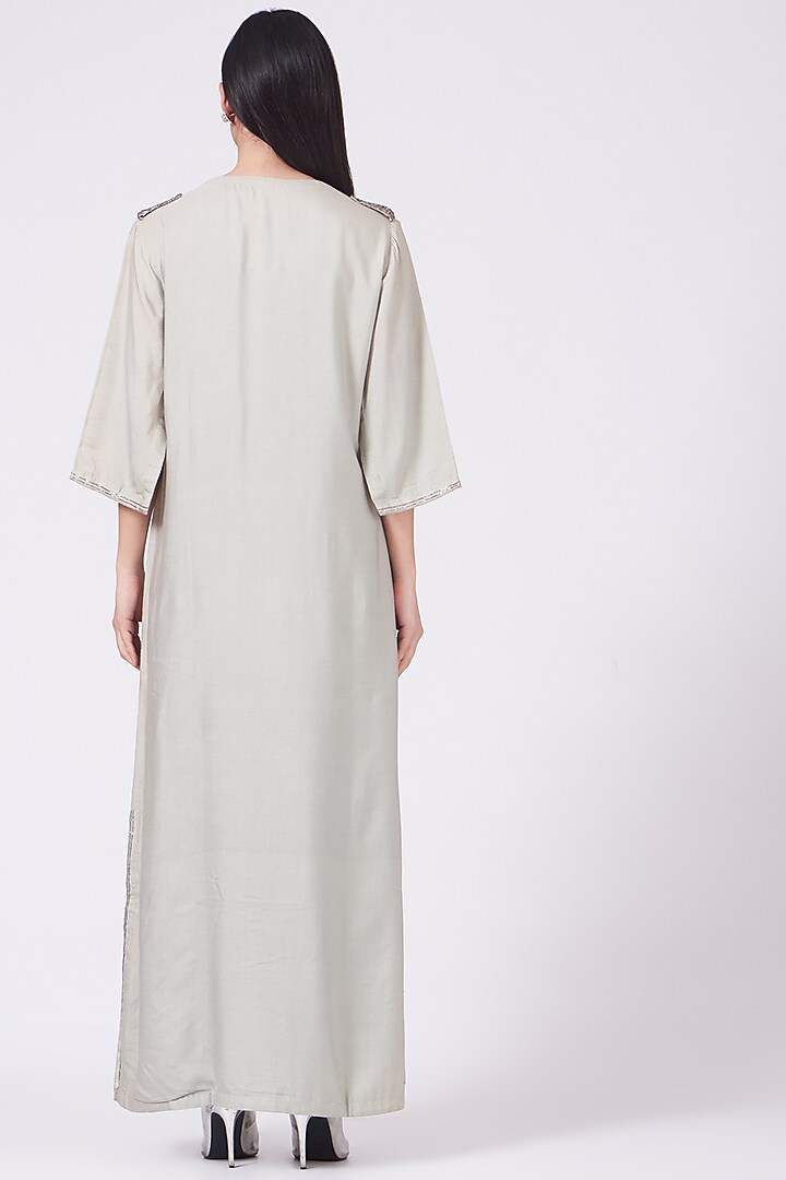 Bleak Green Embroidered Long Tunic by Breathe By Aakanksha Singh at Pernia's Pop Up Shop