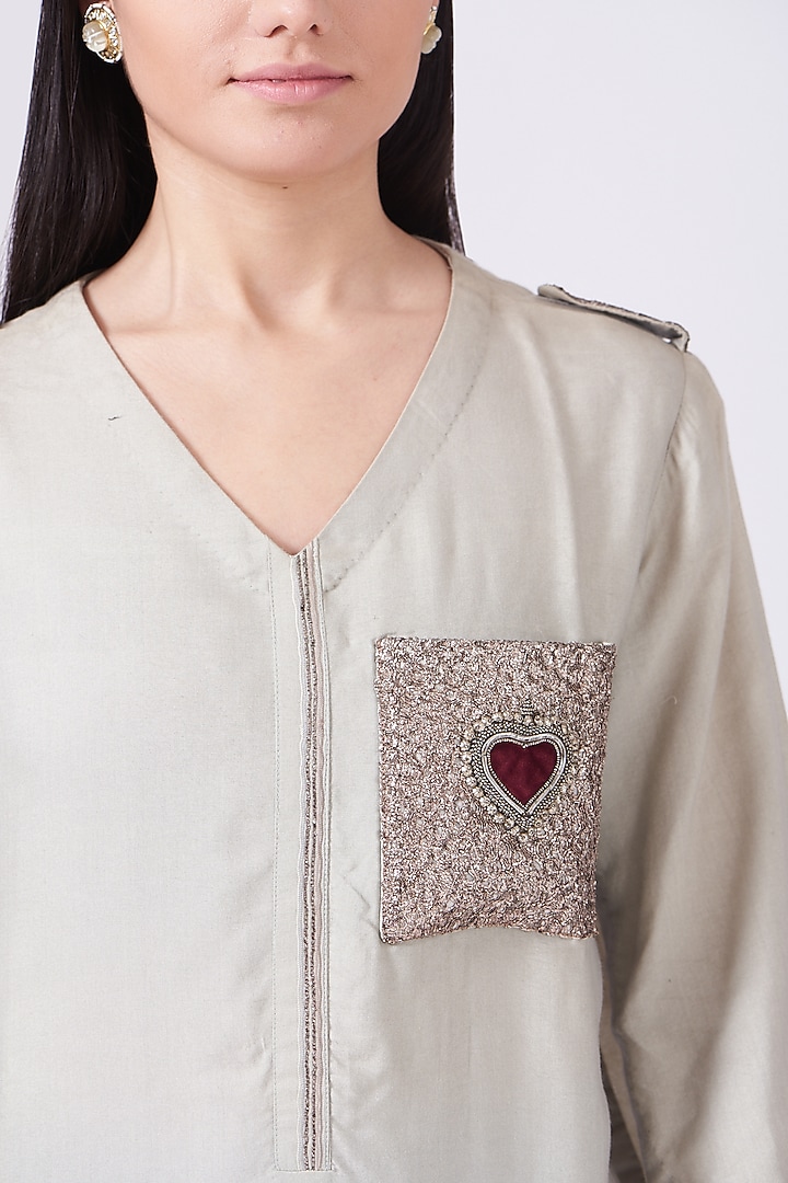 Bleak Green Embroidered Long Tunic by Breathe By Aakanksha Singh at Pernia's Pop Up Shop