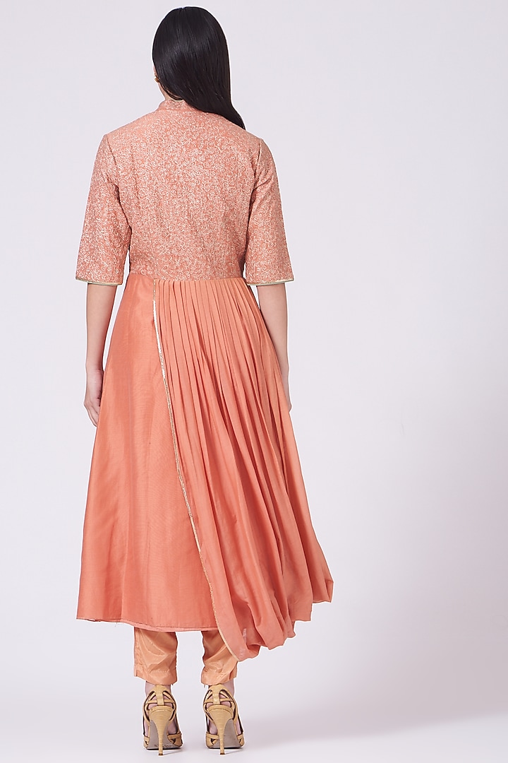 Peach Embroidered Draped Kurta Set by Breathe By Aakanksha Singh at Pernia's Pop Up Shop