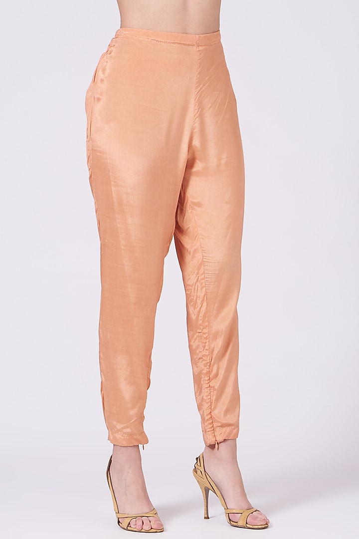 Peach Embroidered Draped Kurta Set by Breathe By Aakanksha Singh at Pernia's Pop Up Shop