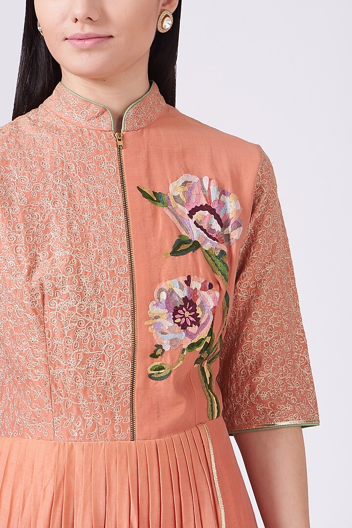 Peach Embroidered Draped Kurta Set by Breathe By Aakanksha Singh at Pernia's Pop Up Shop
